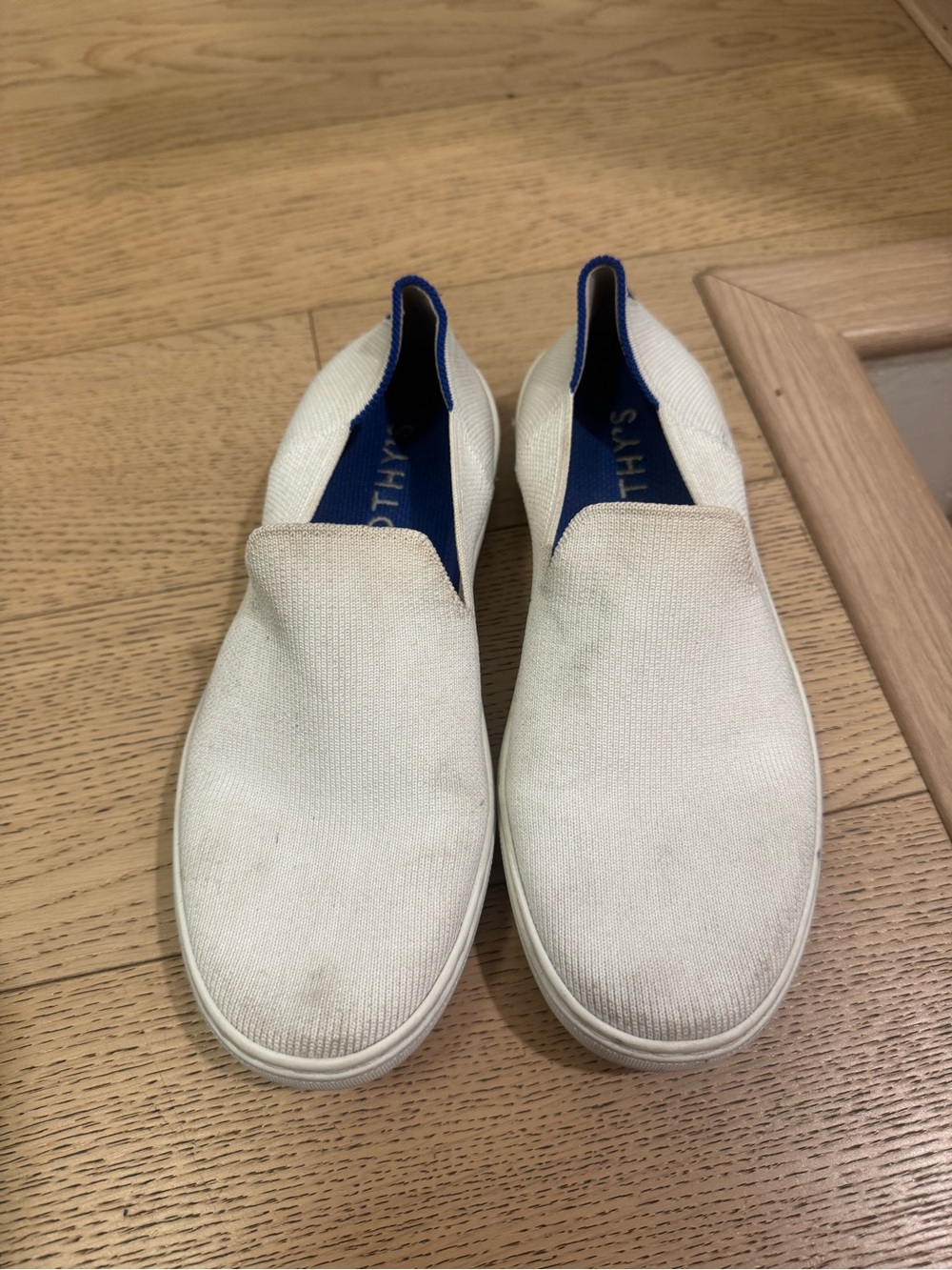 Women’s Slip-On Canvas Sneakers in Off-White with Blue Lining
